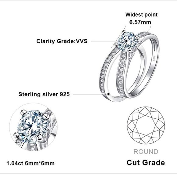 ๐ 1ct CZ Solitaire Bridal Set โ 925 Sterling Silver ๐ - Picture 7 of 8